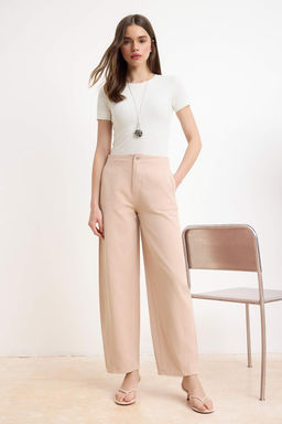 Pembe Bel Detayl? Tencel Kar?s?ml? Yuksek Bel Baggy Jeans TWOSS26JE00297