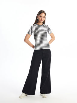 Bisiklet Yaka ?izgili K?sa Kollu Kad?n Ti??rt - Waikiki фото 2