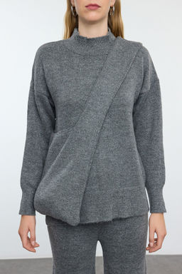 Antrasit Yumusak Dokulu Genis Kal?p Cantal? Triko Alt-Ust Tak?m TWOAW25AU00086 - Trendyolmilla фото 3