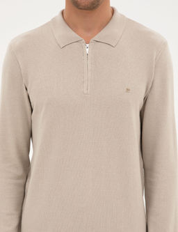 Kum Melanj Slim Fit Polo Yaka Fermuarl_ Basic Triko Kazak - Pierre cardin фото 6