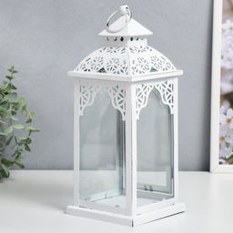 Подсвечник металл "Фонарь - ажур" белый 11,5х11,5х29 см