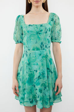 TRENDYOLMILLA Lacivert Cicek Desenli Mini Sifon Dokuma Elbise TWOSS23EL01171 фото 7