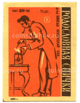 Этикетка спичечная Родословная спички №8 фабрика Победа