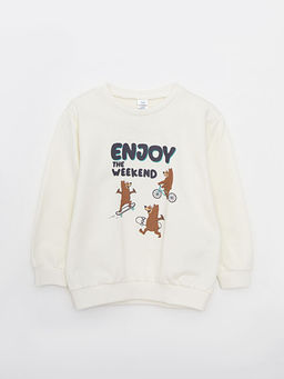 Bisiklet Yaka Uzun Kollu Bask?l? Erkek Bebek Sweatshirt