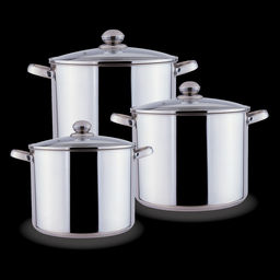 Набор посуды нерж. "Kelli" 6 пр со стекл. крышками (7,5л/9,5л/12л) арт. KL-4104