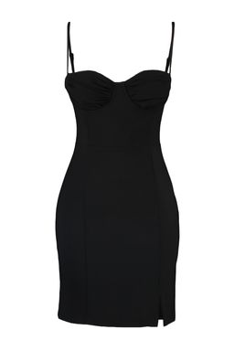 Trendyolmilla Siyah Vucuda Oturan Astarl? Dokuma K?sa S?k Abiye Elbise TPRSS23EL00063  фото 6