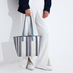 Сумка-шопер на молнии, цвет голубой/белый - Simaland фото 5