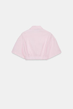 CAMISA CROP POPEL?N RAYAS / Rosa / Blanco