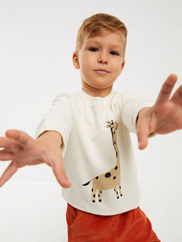 Bisiklet Yaka Bask?l? Erkek Bebek Sweatshirt