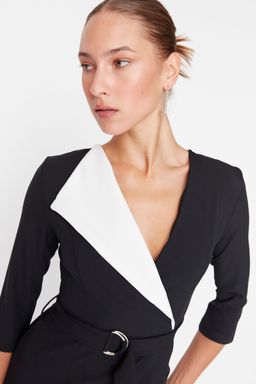 TRENDYOLMILLA Siyah Kemerli Kruvaze Yaka Dokuma Elbise TWOAW20EL0909 фото 3