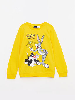 Bisiklet Yaka Looney Tunes Bask?l? Uzun Kollu Erkek ?ocuk Ti??rt