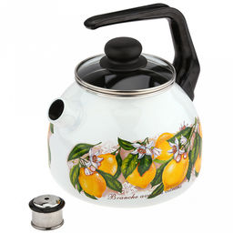 Limon New Чайник эмалированный 3л, д12,5см, h16см, со свистком, сферическая форма, стеклянная крышка, белый (Россия) - Домашняя мода фото 3