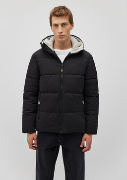 Kapusonlu Siyah Sisme Mont - Mavi фото 4