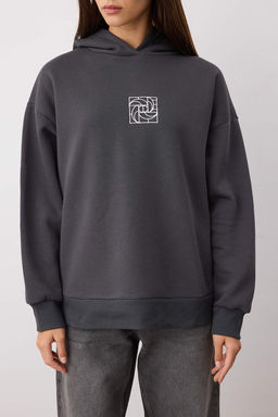 TRENDYOLMILLA Bej Oversize/Genis Kal?p Nak?sl? Kal?n Ici Polarl? Orme Sweatshirt TWOAW25SW00070 фото 8