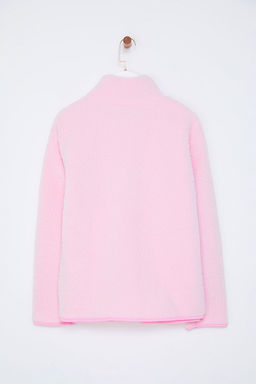 Winter Essentials Ac?k Pembe Kal?n Polar Fermuarl? Dik Yaka Cepli Orme Sweatshirt TWOAW24SW00071