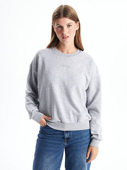 Bisiklet Yaka Nak??l? Kad?n Kal?n Sweatshirt