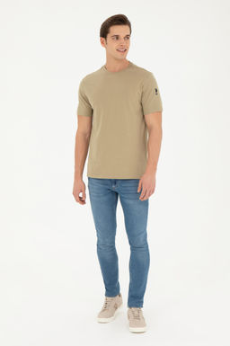 Erkek Regular Fit Bisiklet Yaka Haki Basic Ti__rt