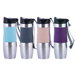 Термокружка 480 мл нерж с ремешком и TPR-вставкой цвета в ассорт., арт. 2051