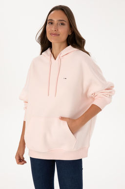 Kad_n A__k Pembe _ardonlu Kap__onlu Sweatsh_rt