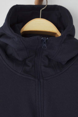 Lacivert Oversize/Genis Kesim Fermuarl? S?cak Tutan Kapusonlu Sweatshirt-H?rka TMNAW24SW00049