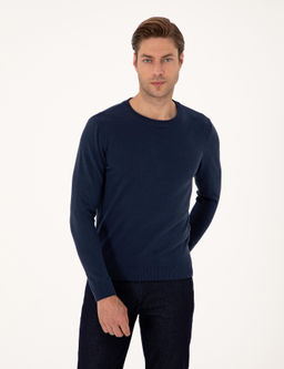 A__k Lacivert Slim Fit Bisiklet Yaka Basic Triko Kazak