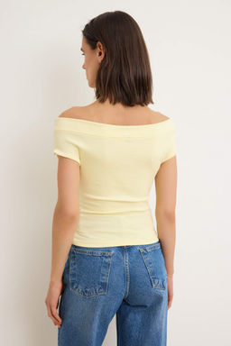 Sar? Fitted/Vucuda Oturan Carmen Yaka Kolsuz Esnek Orme Bluz TWOSS26BZ00788 - Trendyolmilla фото 4