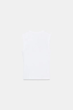 CAMISETA ALGOD?N ESCOTE PICO / Blanco - Zara фото 7