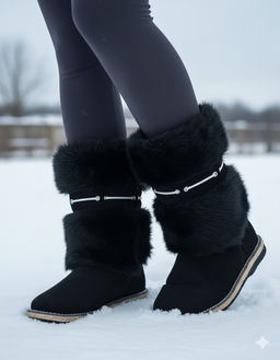 Унты женские на войлоке черные, замша, мех - черныйдлинноворсовый - Roshva фото 7