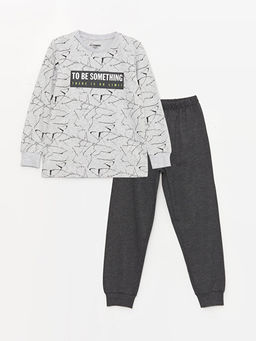 Bisiklet Yaka Bask?l? Uzun Kollu Erkek ?ocuk Pijama Tak?m?