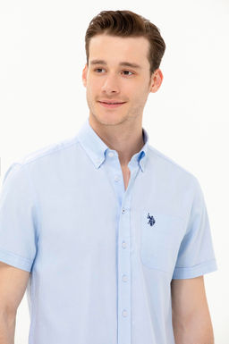 Мужская голубая рубашка с коротким рукавом - U.s. polo assn фото 3