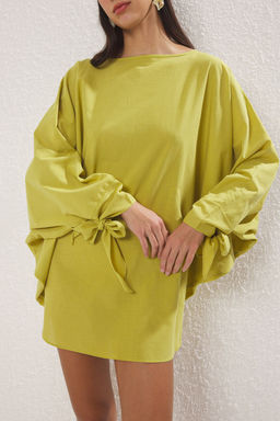 Yag Yesili Dokuma Baglama Detayl? %100 Pamuk Plaj Mini Elbise TBESS25EL00040 - Trendyolmilla фото 3