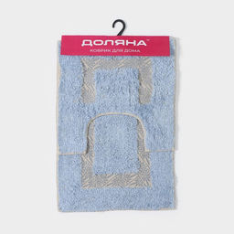 Коврики для ванной и туалета Доляна Вензель, 2 шт: 40?40, 40?60 см, голубой  фото 5