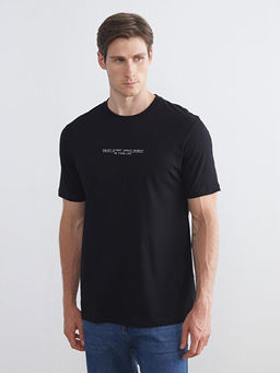 Bisiklet Yaka Bask?l? Penye Erkek Ti??rt