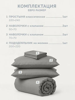 Постельное белье Моноспейс Евро + 4 наволочки, антрацит - Ecotex фото 7