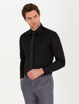 Siyah Slim Fit Uzun Kollu Basic G_mlek