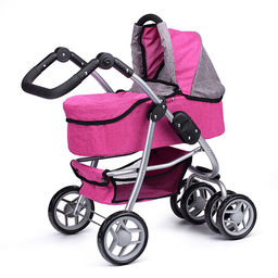 Коляска-трансформер для кукол, металлическая, регулируемая ручка, с корзиной, цвет зеленый, в пакете