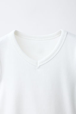 CAMISETA RIB CUELLO PICO / Blanco - Zara фото 3