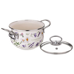 КАСТРЮЛЯ AGNESS ЭМАЛИРОВАННАЯ СО СТЕКЛЯННОЙ КРЫШКОЙ СЕРИЯ FLOWER STORY, 1,5 Л ДИА. 16СМ  фото 2