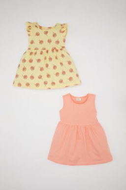 K?z Bebek Desenli Kolsuz 2li Elbise