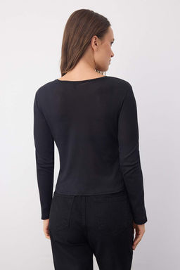 Wardrobe Essentials  Siyah Transparan Slim/Vucuda Oturan Orme Bluz | TWOAW26BZ00015