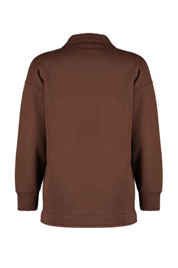 Kahverengi Oversize/Genis Kal?p Cepli ve Dugmeli Polo Yaka Ici Polarl? Orme Ceket TWOAW24CE00000 - Trendyolmilla фото 8