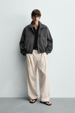 CAZADORA LAVADA CROPPED FIT / Gris antracita