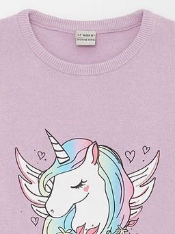 Bisiklet Yaka Bask?l? Uzun Kollu K?z ?ocuk Triko Kazak - Waikiki фото 3