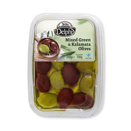 Оливки зелёные и каламата с косточкой в рассоле 250г лоток