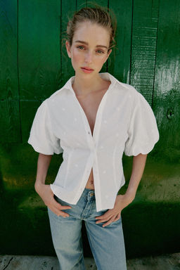 CAMISA BORDADOS MANGA ABULLONADA / Blanco - Zara фото 2