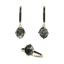 Комплект Сэра-16, серафинит (Россия), покрытие под золото, размеры кольца: 17, 18, 19, 20