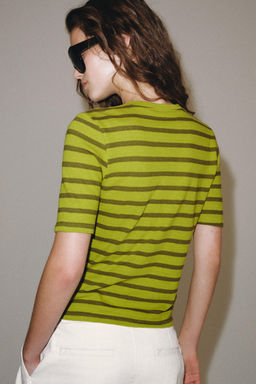 CAMISETA BOTONES CON LINO / Verdes - Zara фото 3