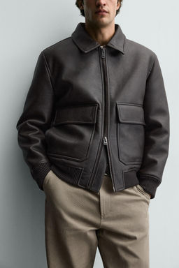 LEATHER EFFECT JACKET WITH CONTRAST COLLAR - Zara фото 7