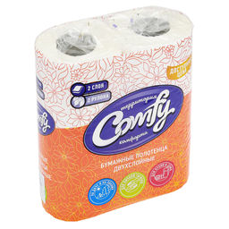 Полотенце бумажное 2-х слойное Доступная цена 14м, 60 листов, 2 рулона, плотность 18г/м2, влагопрочная целлюлоза, с перфорацией и тиснением, Comfy (Россия) - Домашняя мода фото 2