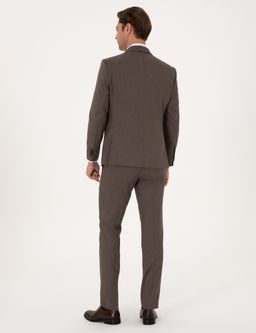 Kahverengi Slim Fit %100 Y_n _izgili Tak_m Elbise